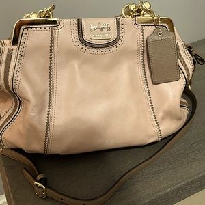 Coach unique blush leather hand bag with cross body strap